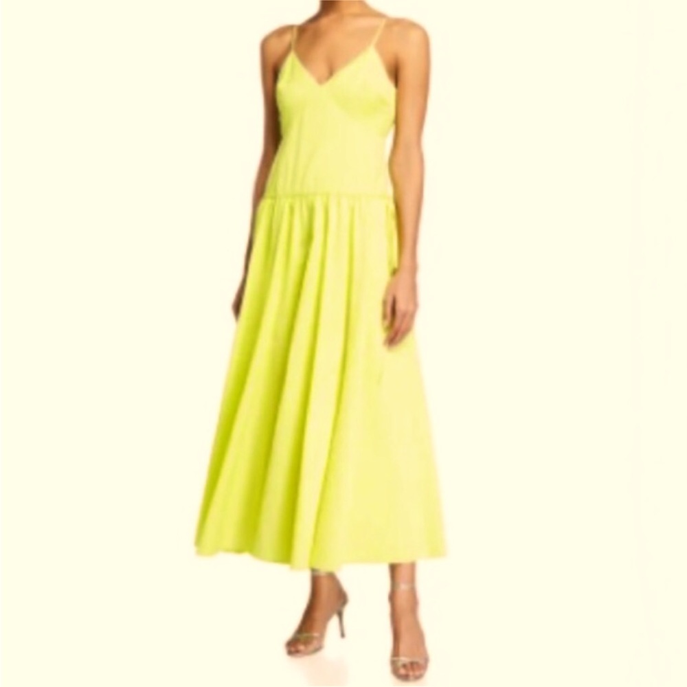 Jason Wu Silk Spaghetti Strap V Neck Maxi Dress Electric Lemon Yellow 0.